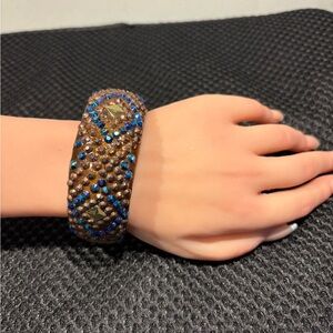 Beaded Blue and Bronze Sparkling Statement Bracelet - Bracelet étincelant
